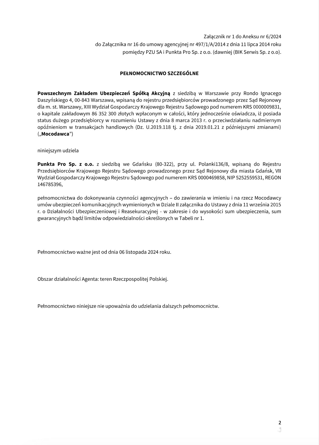 PZU SA - pełnomocnictwoszczególne Załącznik nr 1 do Aneksu
        nr 6_2024