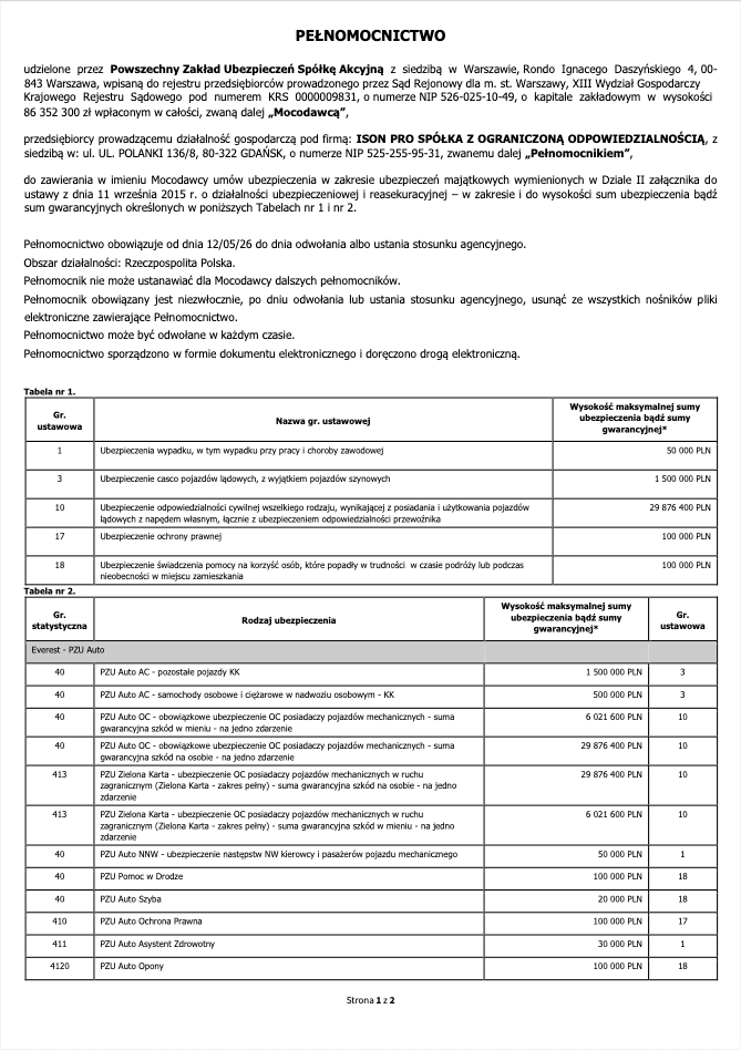 PZU
      SA - pełnomocnictwo z dn. 12.05.2026